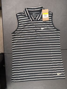Women's Nike Sleeveless Golf Striped Polo - Black & White Size Small